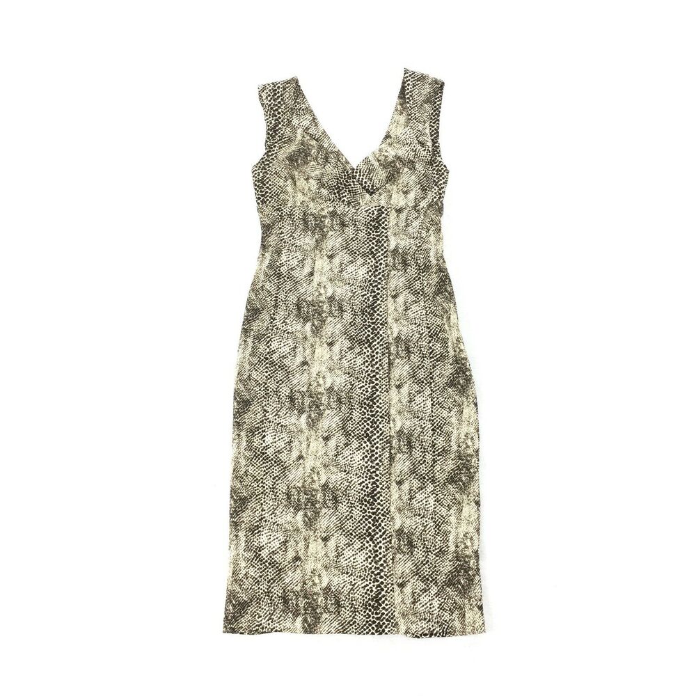 Snap Snakeskin Python Print Dress Size 7 Brown Sleeveless Sexy Date Night Dress